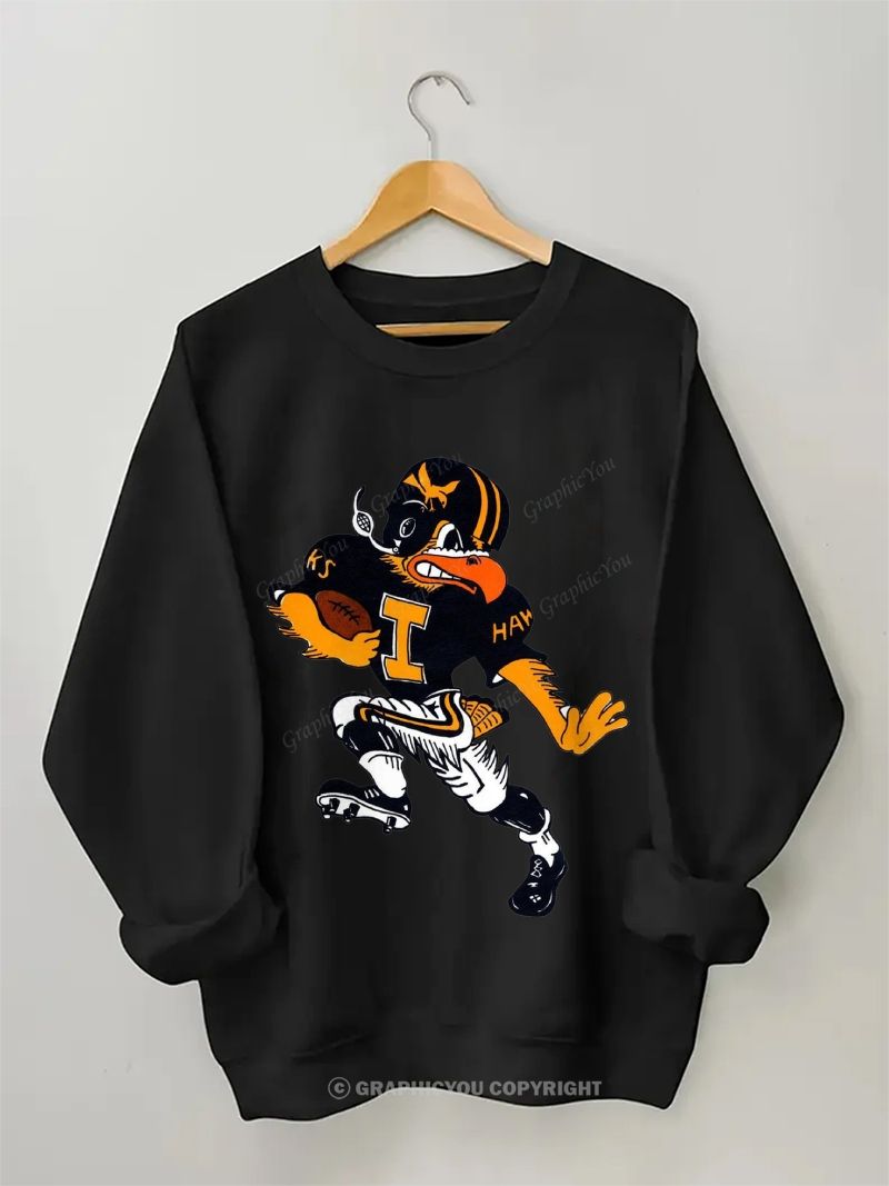 Herky the Hawk Football Graphic Cotton Sweatshirt