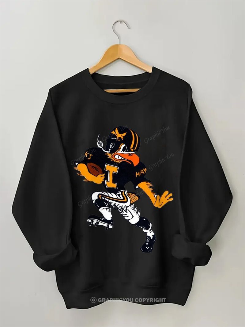 Herky the Hawk Football Graphic Cotton Sweatshirt