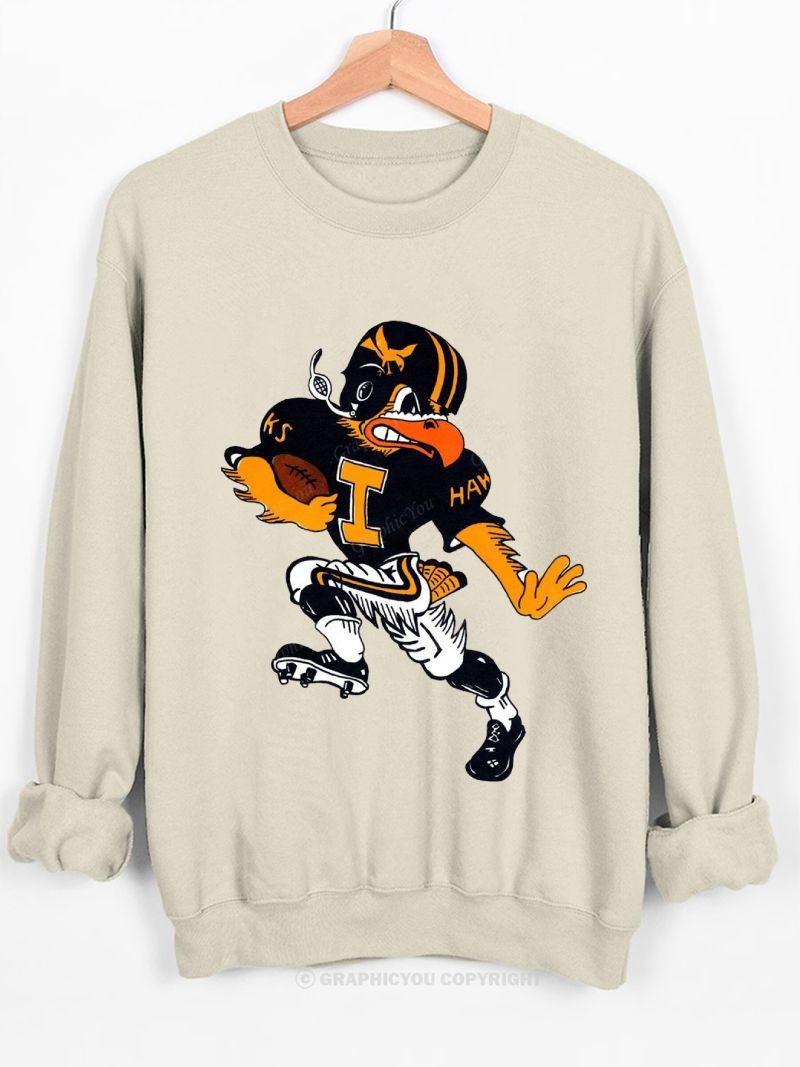 Herky the Hawk Football Graphic Cotton Sweatshirt