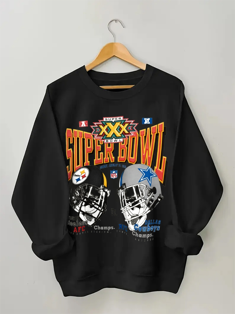NFL Super Bowl Retro White Jersey Football Graphic Cotton Sweatshirt