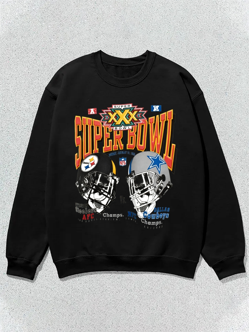 NFL Super Bowl Retro White Jersey Football Graphic Cotton Sweatshirt