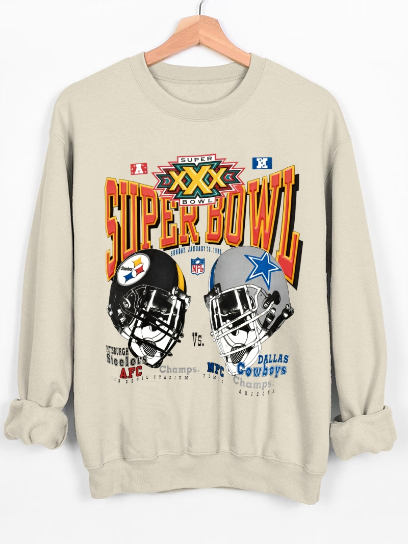 NFL Super Bowl Retro White Jersey Football Graphic Cotton Sweatshirt