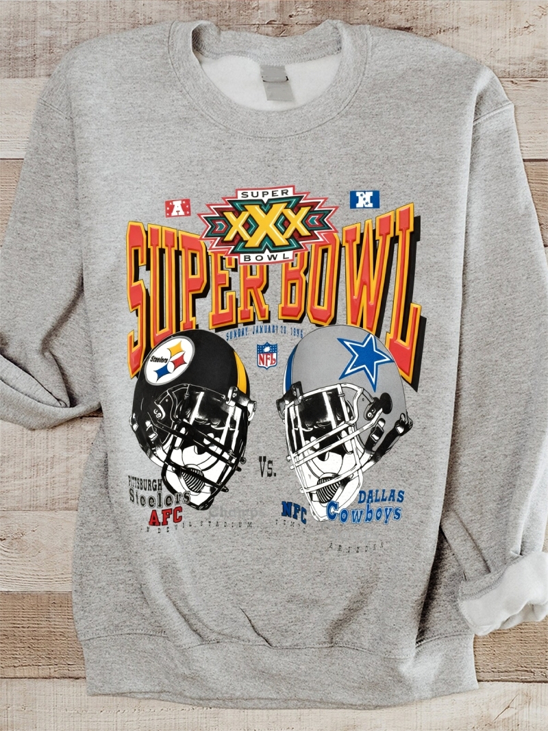 NFL Super Bowl Retro White Jersey Football Graphic Cotton Sweatshirt