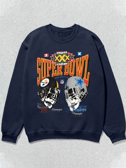 NFL Super Bowl Retro White Jersey Football Graphic Cotton Sweatshirt