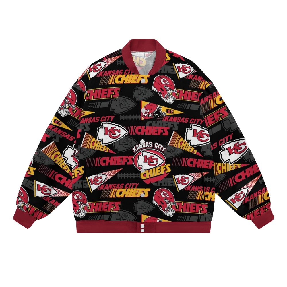 Unisex  Kansas City Chiefs Fashion Print Baseball Jacket with Pockets