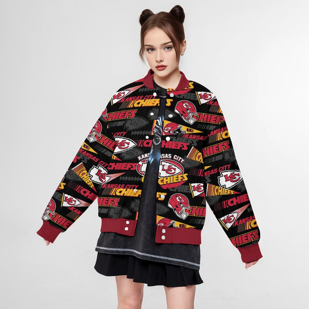 Unisex  Kansas City Chiefs Fashion Print Baseball Jacket with Pockets