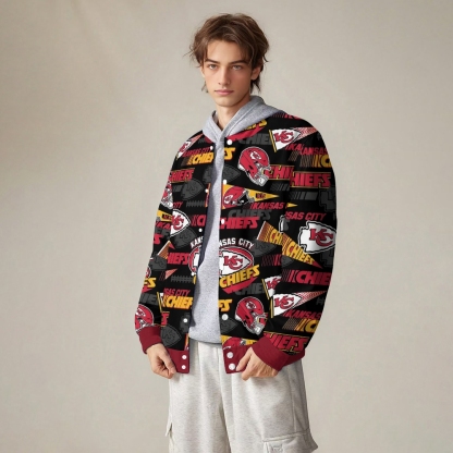 Unisex  Kansas City Chiefs Fashion Print Baseball Jacket with Pockets