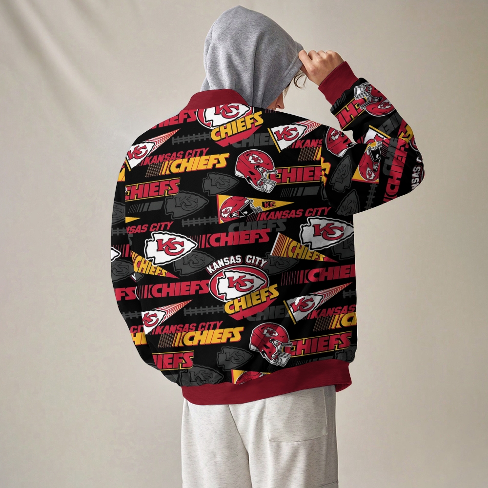 Unisex  Kansas City Chiefs Fashion Print Baseball Jacket with Pockets