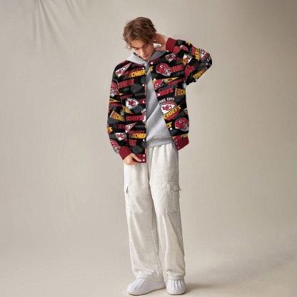 Unisex  Kansas City Chiefs Fashion Print Baseball Jacket with Pockets