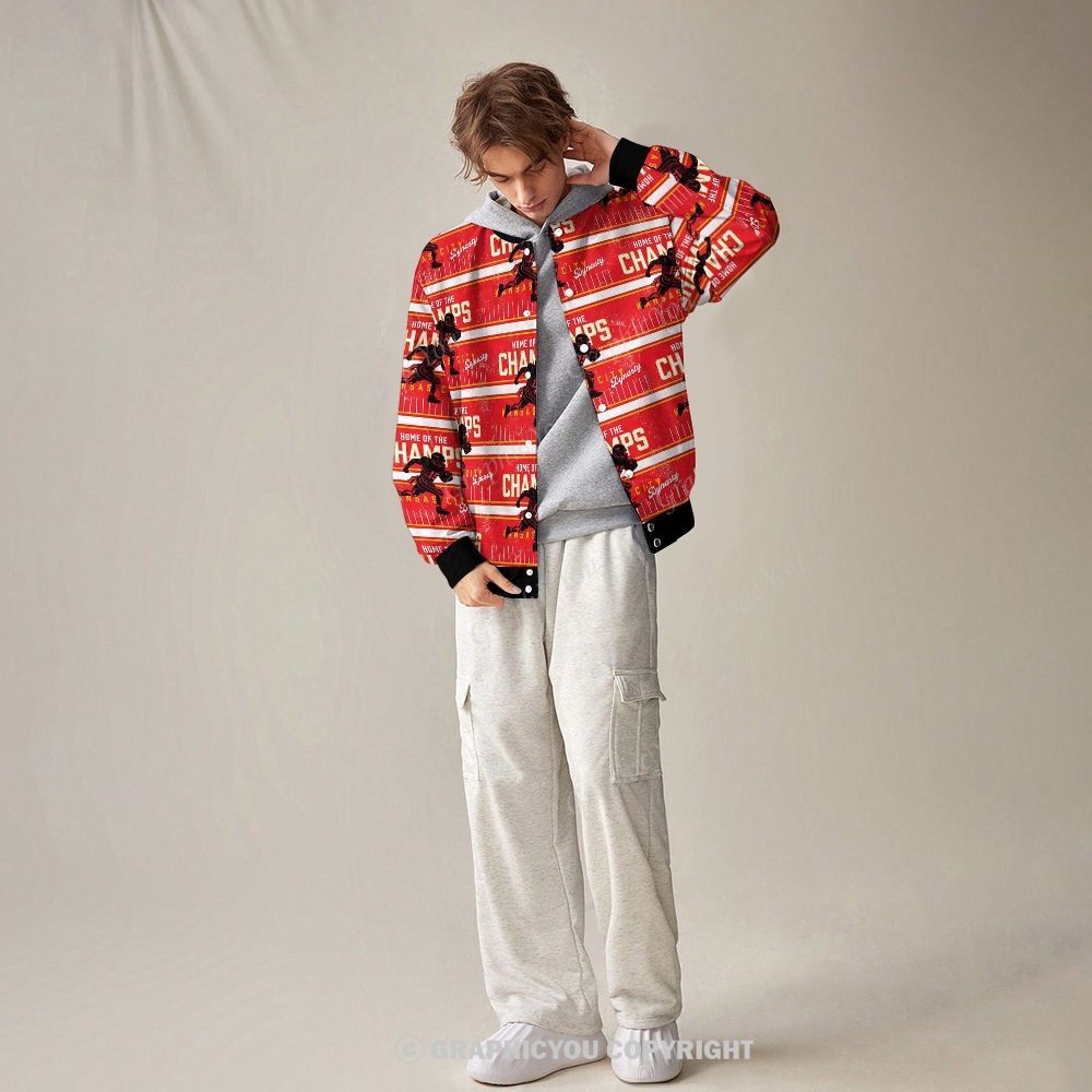 Unisex  Kansas City Chiefs Fashion Print Baseball Jacket with Pockets