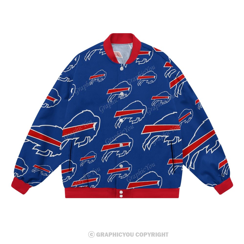 Unisex Buffalo Bills Fashion Print Baseball Jacket with Pockets