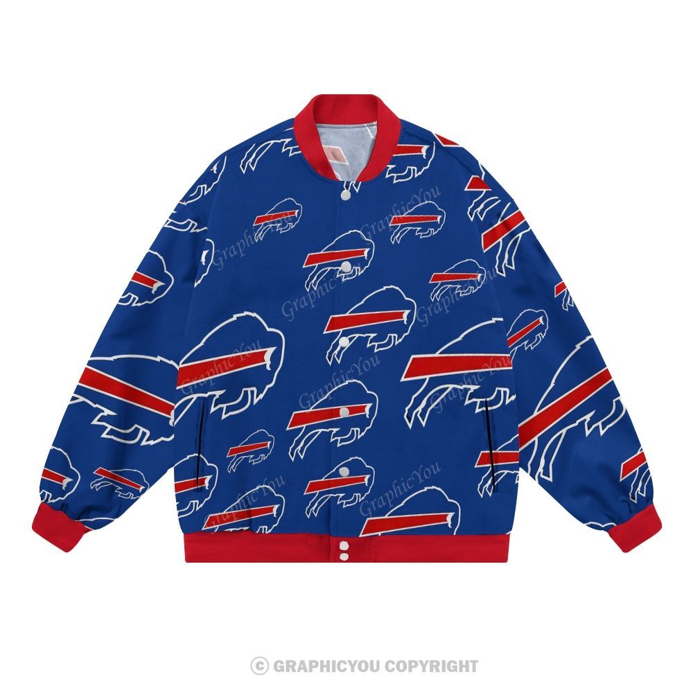 Unisex Buffalo Bills Fashion Print Baseball Jacket with Pockets