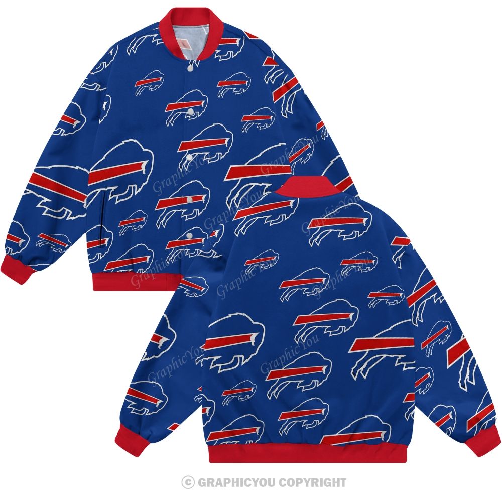 Unisex Buffalo Bills Fashion Print Baseball Jacket with Pockets