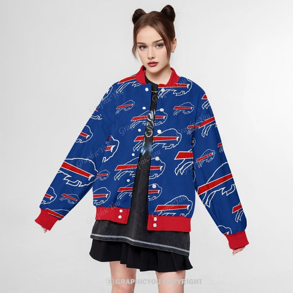 Unisex Buffalo Bills Fashion Print Baseball Jacket with Pockets