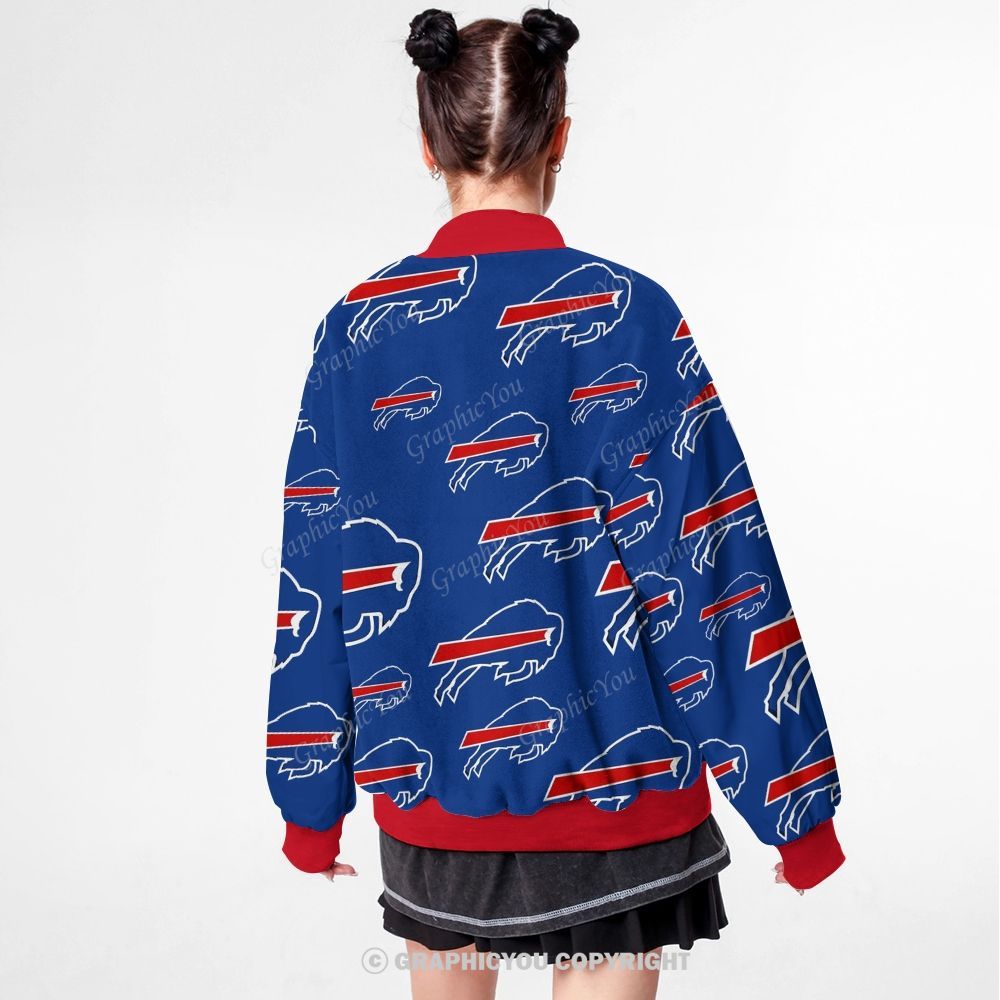 Unisex Buffalo Bills Fashion Print Baseball Jacket with Pockets