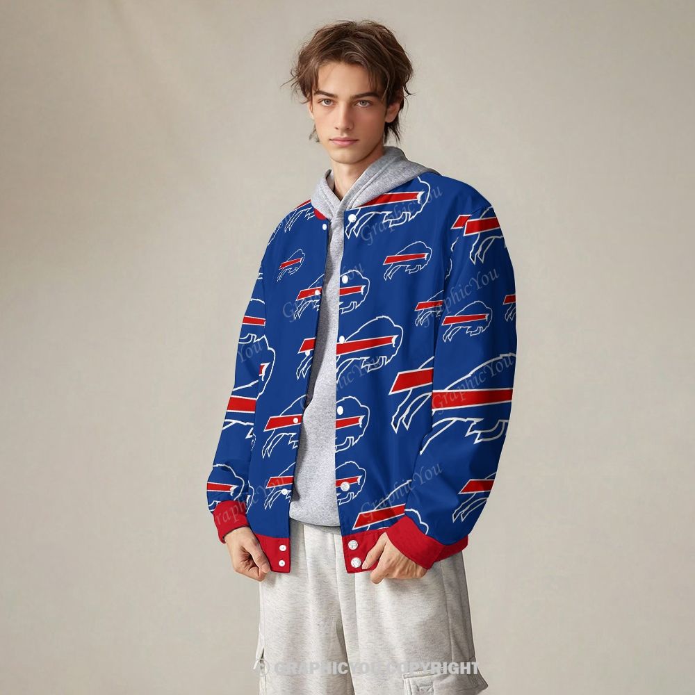 Unisex Buffalo Bills Fashion Print Baseball Jacket with Pockets