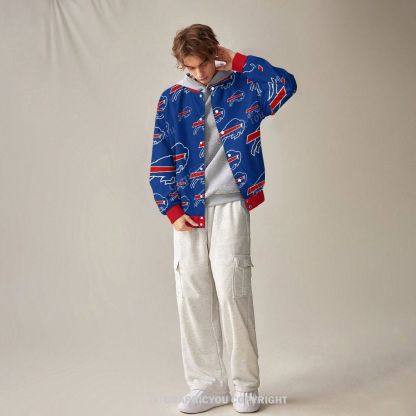 Unisex Buffalo Bills Fashion Print Baseball Jacket with Pockets