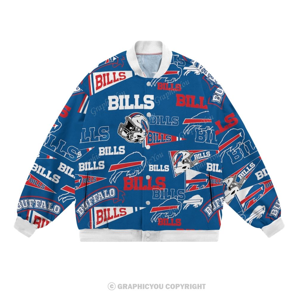 Unisex Buffalo Bills Fashion Print Baseball Jacket with Pockets