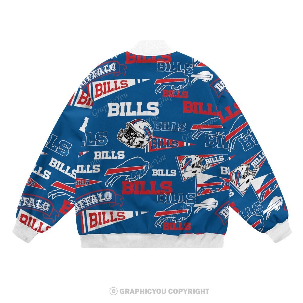 Unisex Buffalo Bills Fashion Print Baseball Jacket with Pockets