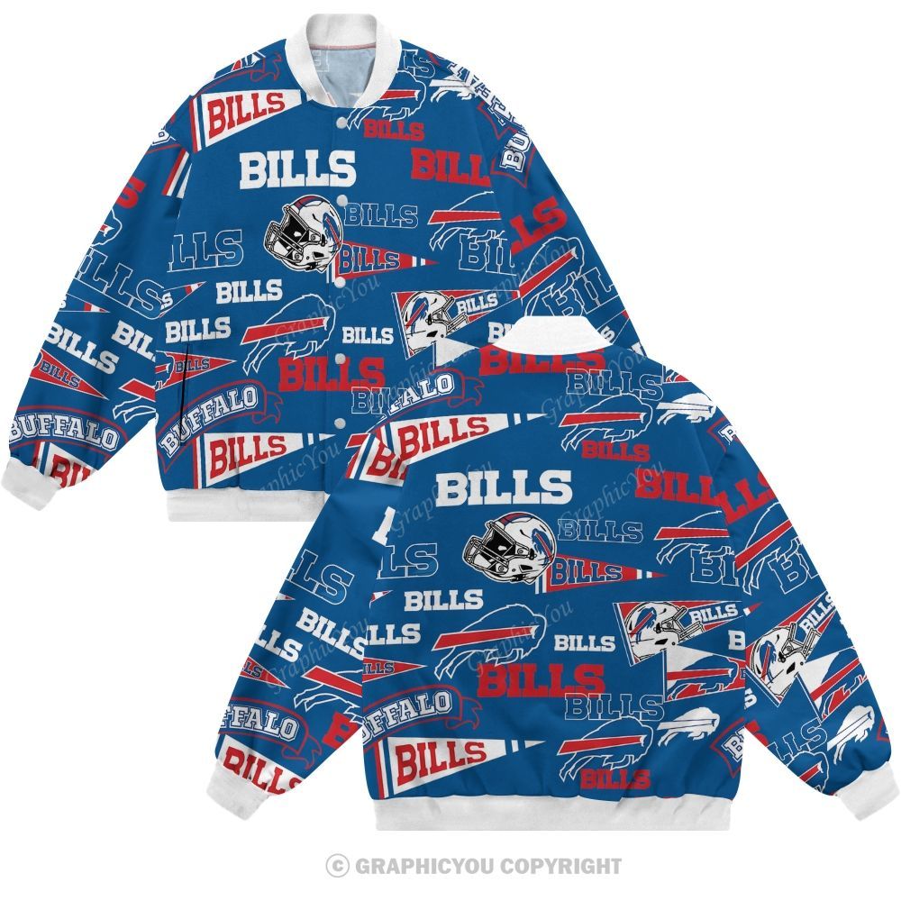 Unisex Buffalo Bills Fashion Print Baseball Jacket with Pockets