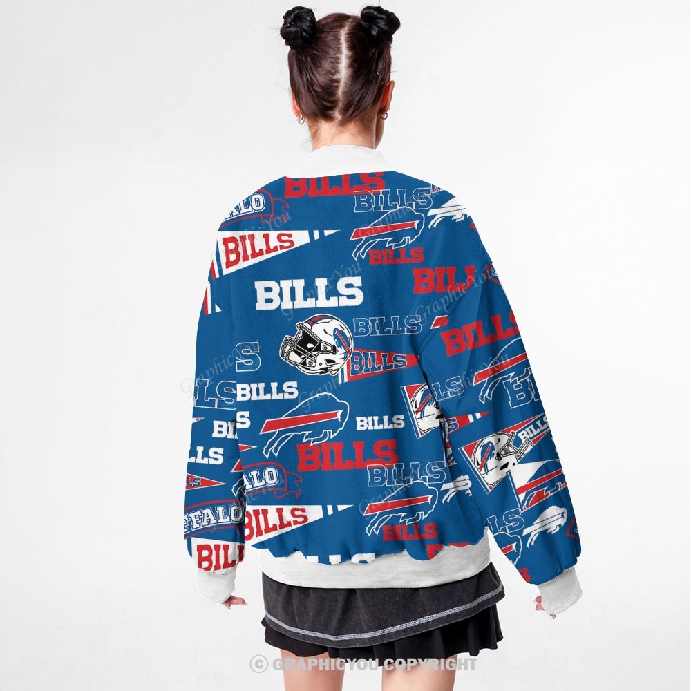 Unisex Buffalo Bills Fashion Print Baseball Jacket with Pockets