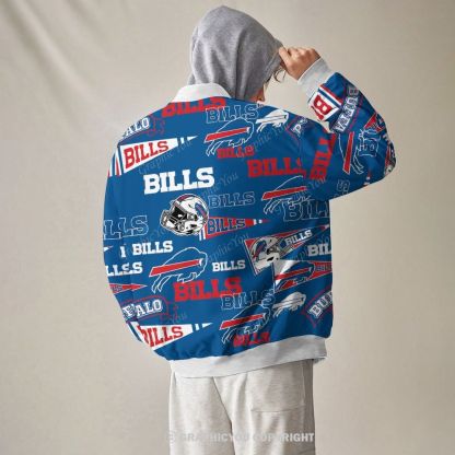 Unisex Buffalo Bills Fashion Print Baseball Jacket with Pockets