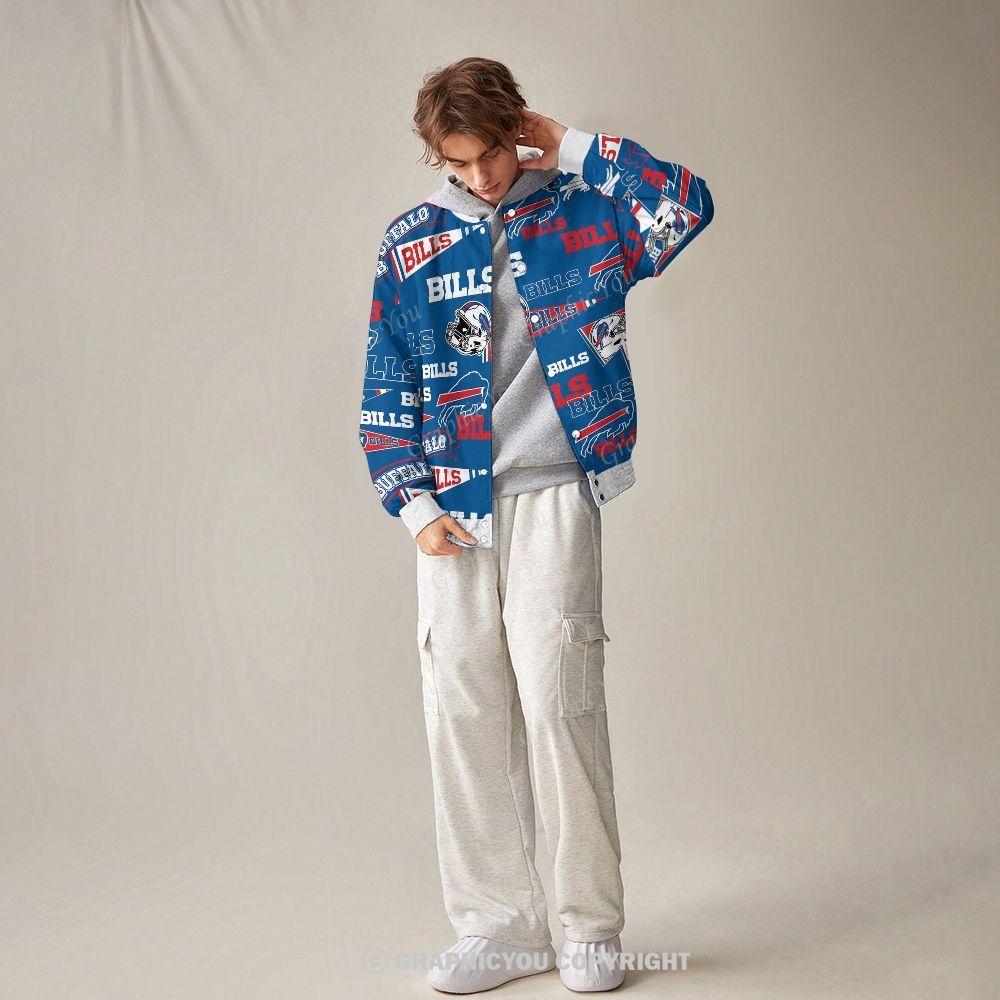 Unisex Buffalo Bills Fashion Print Baseball Jacket with Pockets