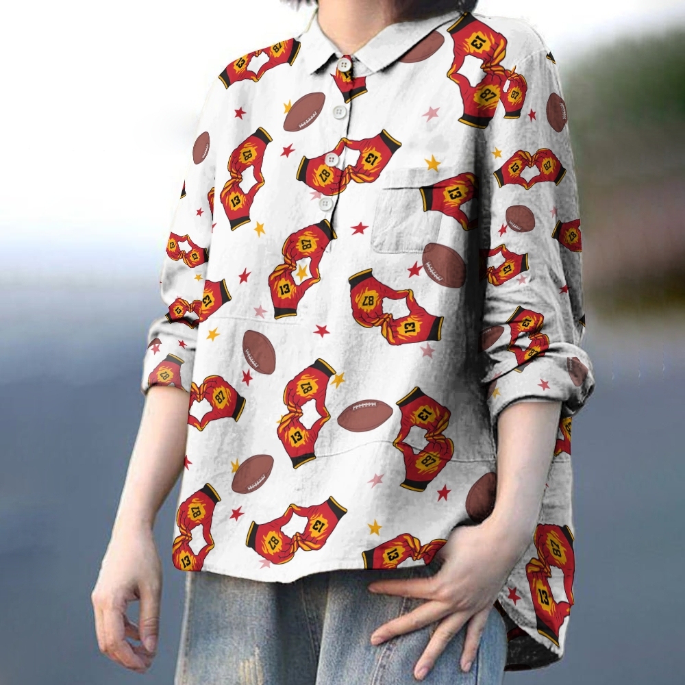 Cute Football Printed Casual Long Sleeve Shirt