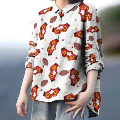Cute Football Printed Casual Long Sleeve Shirt