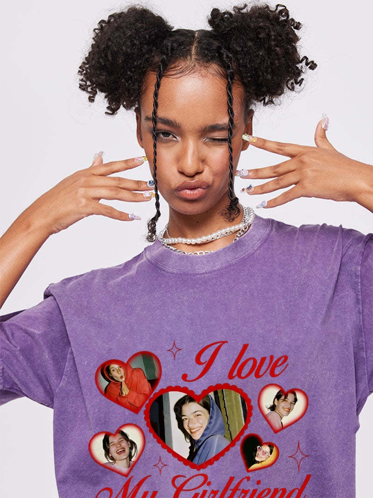 Custom Girlfriend Photos Y2K Valentine's Day Washed Tee