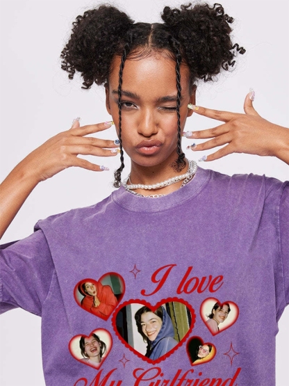 Custom Girlfriend Photos Y2K Valentine's Day Washed Tee