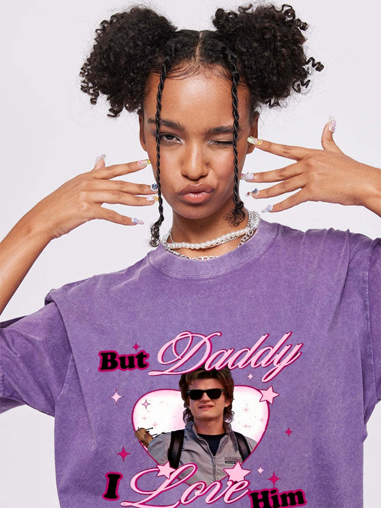 Custom Daddy I Love Him Y2K Washed Tee