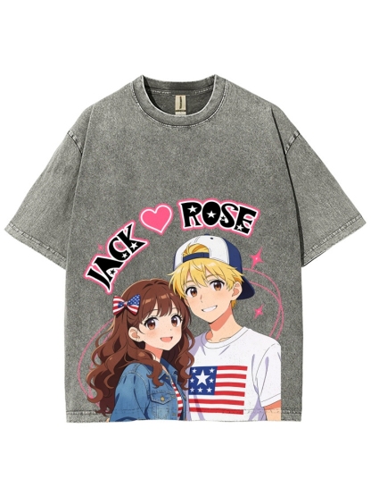 Unisex Customized Name For Couples Printed Washed Tee