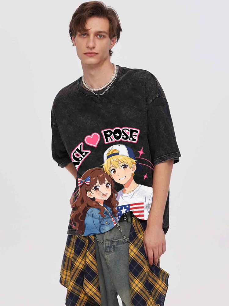 Unisex Customized Name For Couples Printed Washed Tee