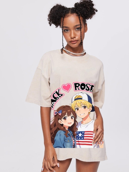 Unisex Customized Name For Couples Printed Washed Tee