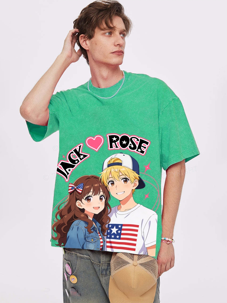 Unisex Customized Name For Couples Printed Washed Tee