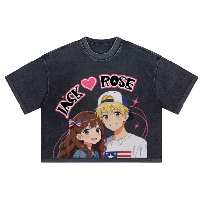 Unisex Customized Name For Couples Washed Cropped T-Shirt