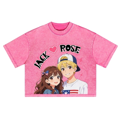 Unisex Customized Name For Couples Washed Cropped T-Shirt