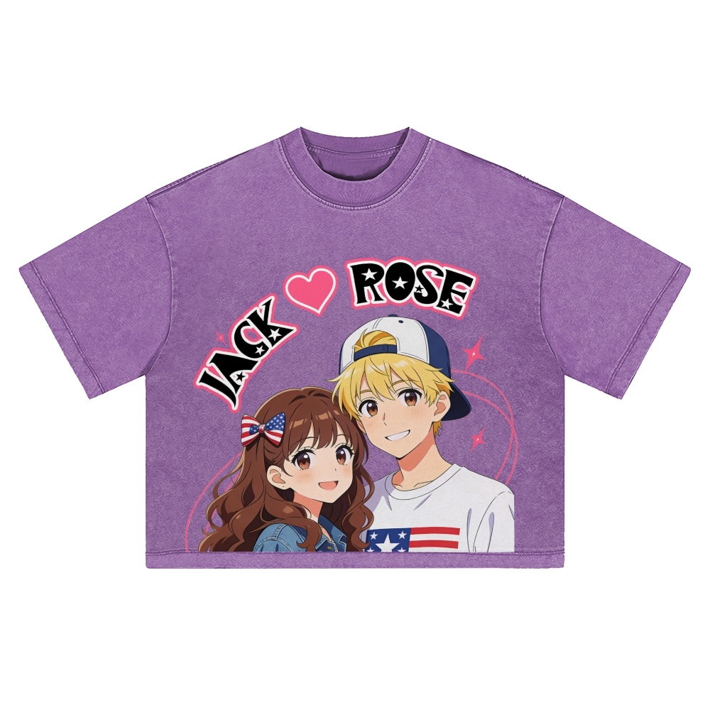 Unisex Customized Name For Couples Washed Cropped T-Shirt