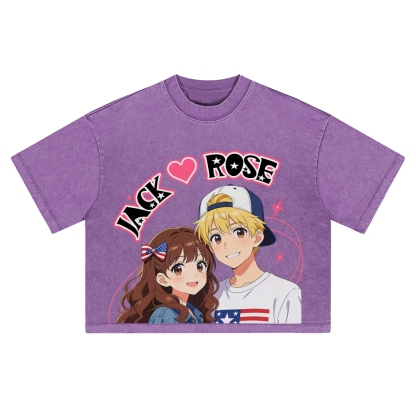 Unisex Customized Name For Couples Washed Cropped T-Shirt