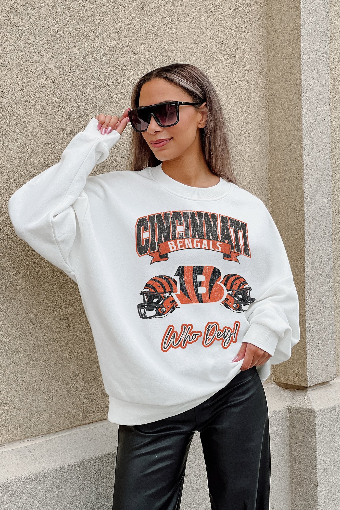 CINCINNATI BENGALS Passing Time Fleece Crewneck Pullover