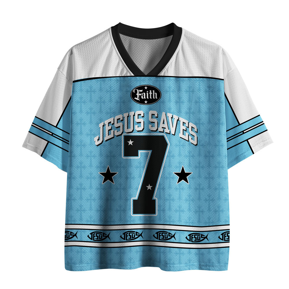 Jesus Saves Light Blue Christian Mesh Jersey