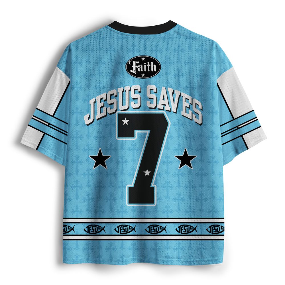 Jesus Saves Light Blue Christian Mesh Jersey