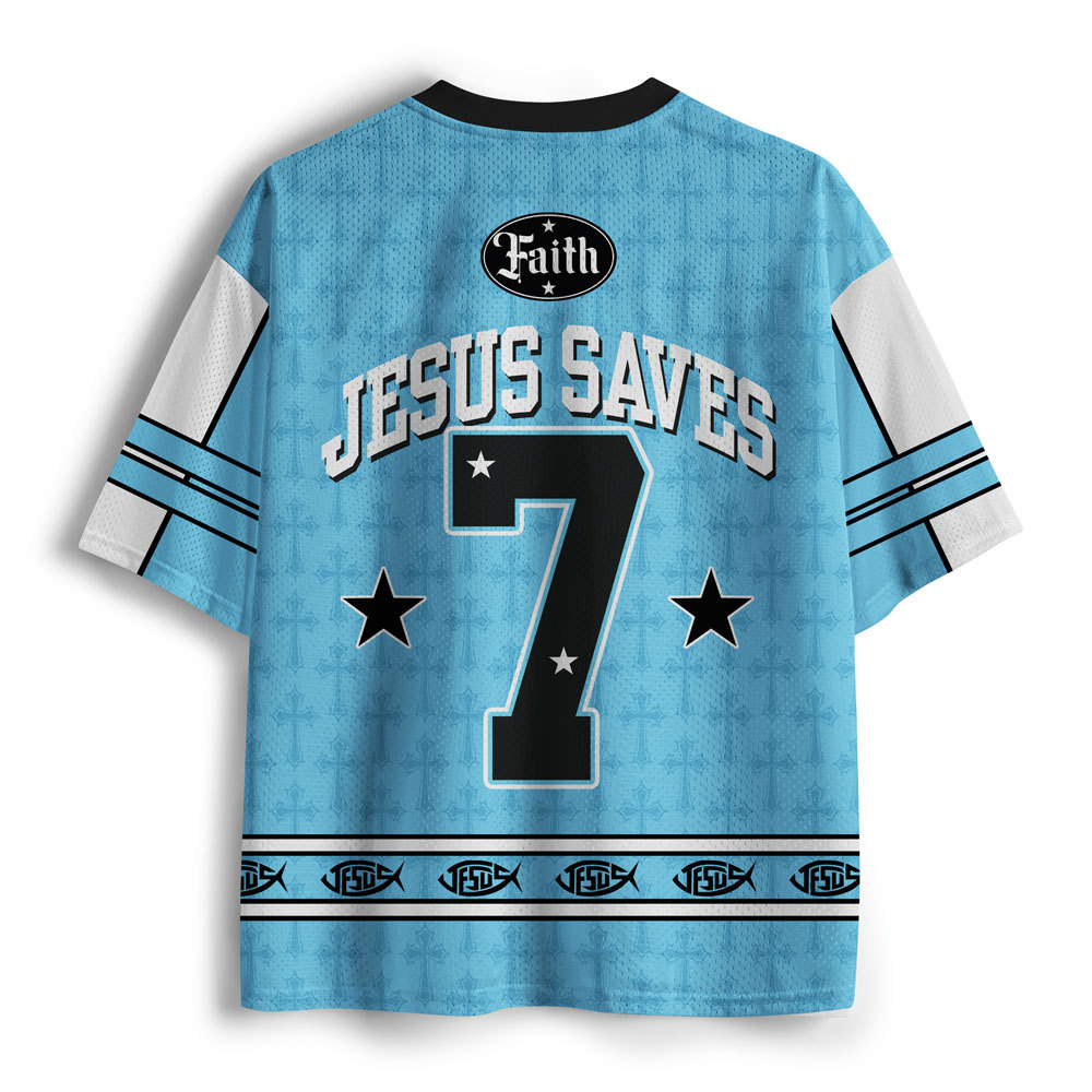 Jesus Saves Light Blue Christian Mesh Jersey