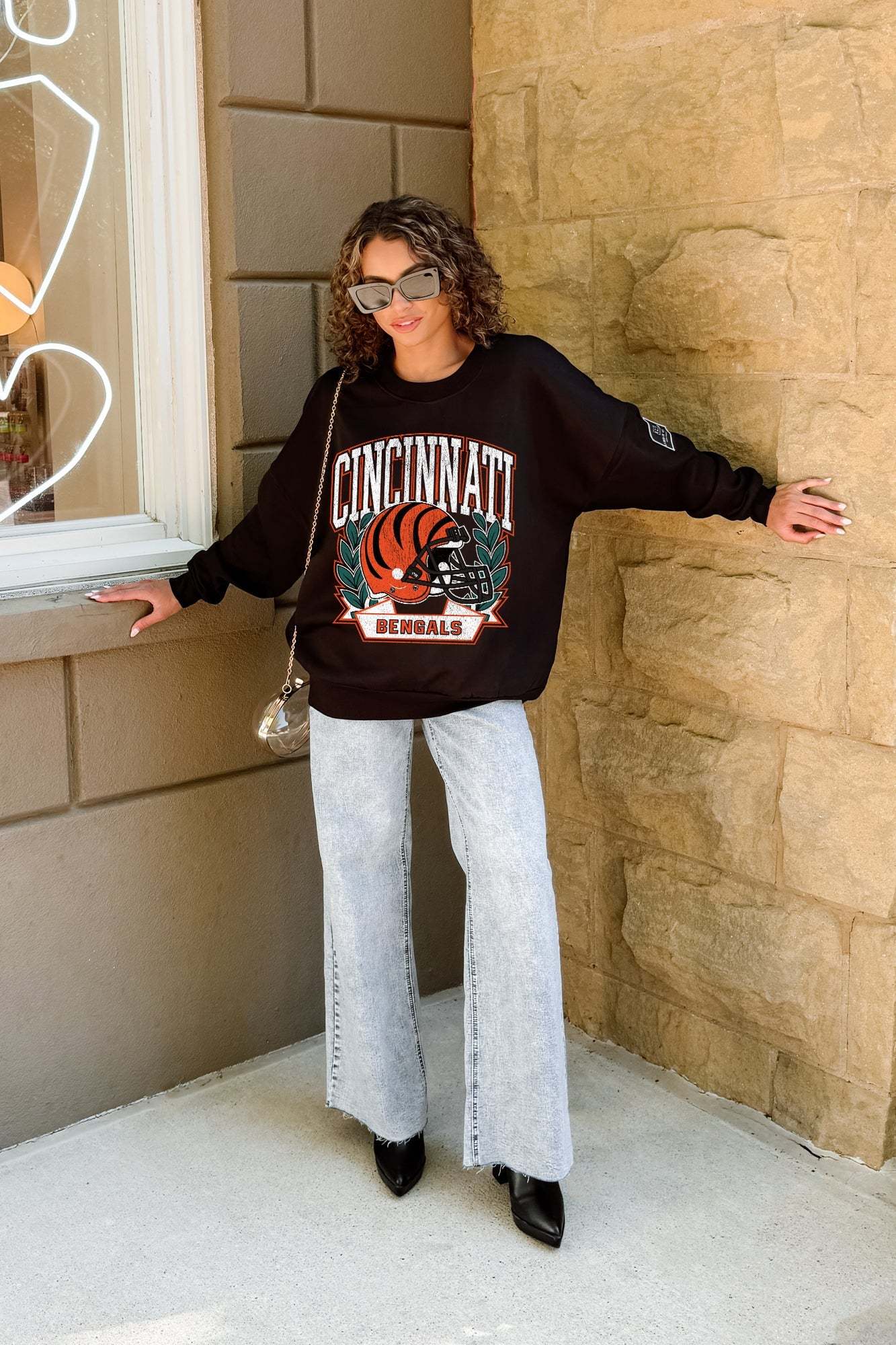 CINCINNATI BENGALS VICTORY LANE BLACK LABEL PREMIUM FLEECE CREW SWEATSHIRT