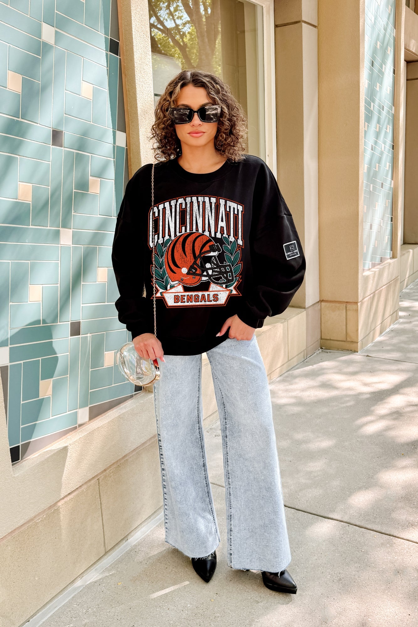 CINCINNATI BENGALS VICTORY LANE BLACK LABEL PREMIUM FLEECE CREW SWEATSHIRT