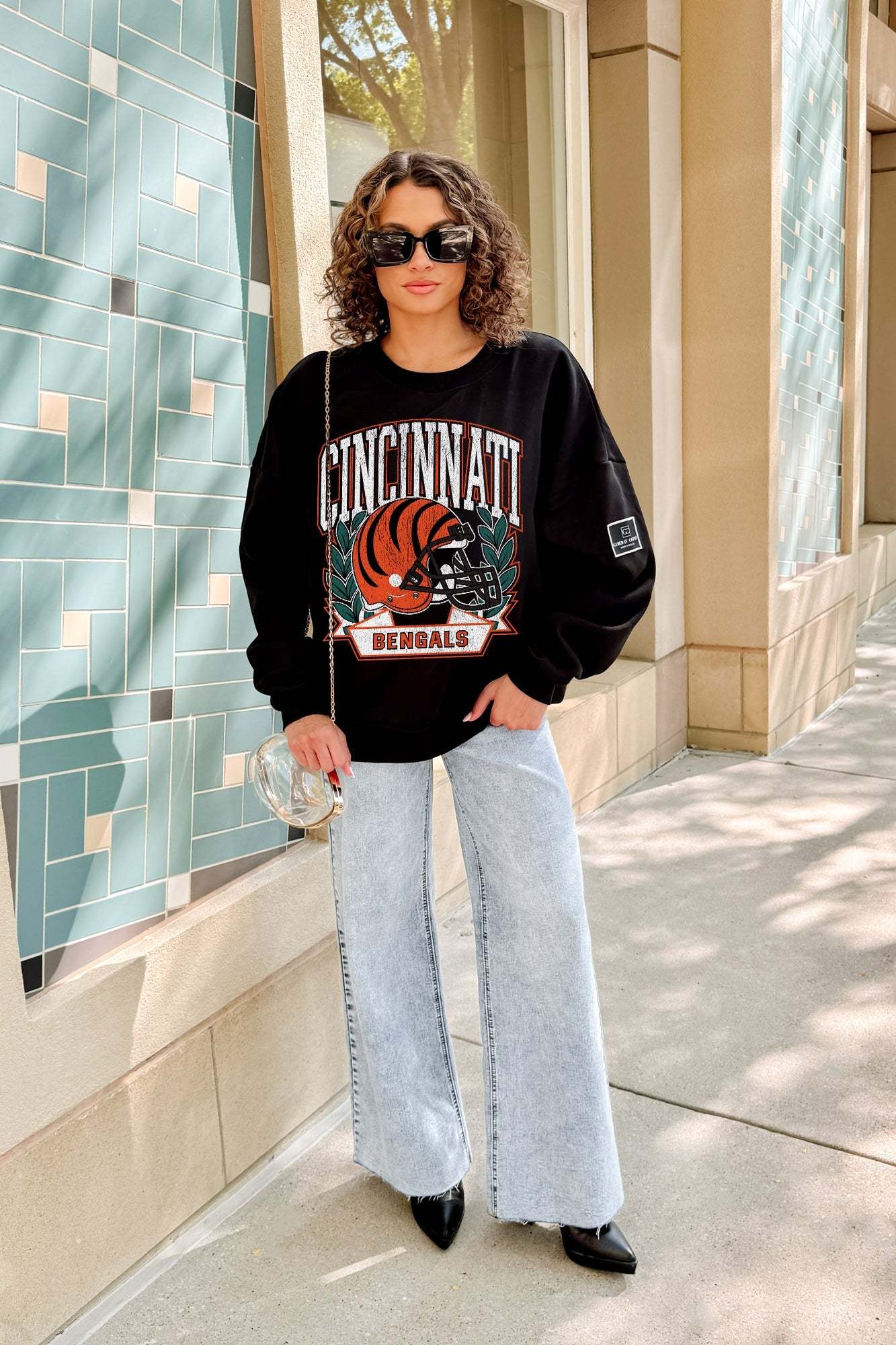 CINCINNATI BENGALS VICTORY LANE BLACK LABEL PREMIUM FLEECE CREW SWEATSHIRT