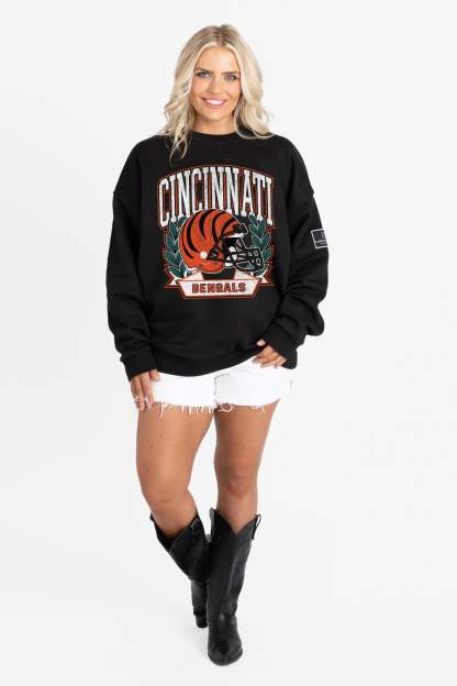 CINCINNATI BENGALS VICTORY LANE BLACK LABEL PREMIUM FLEECE CREW SWEATSHIRT