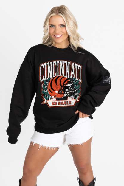 CINCINNATI BENGALS VICTORY LANE BLACK LABEL PREMIUM FLEECE CREW SWEATSHIRT