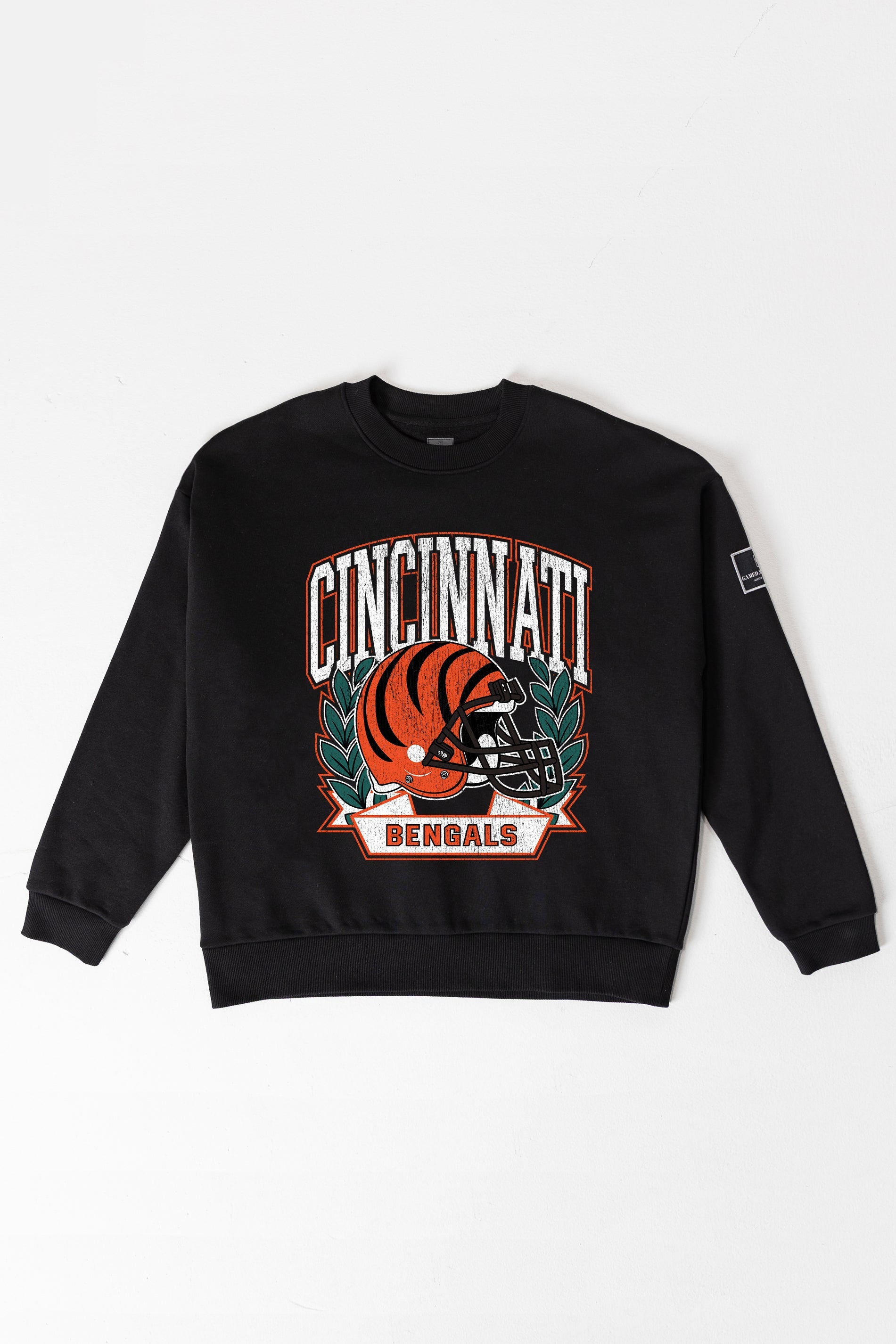 CINCINNATI BENGALS VICTORY LANE BLACK LABEL PREMIUM FLEECE CREW SWEATSHIRT